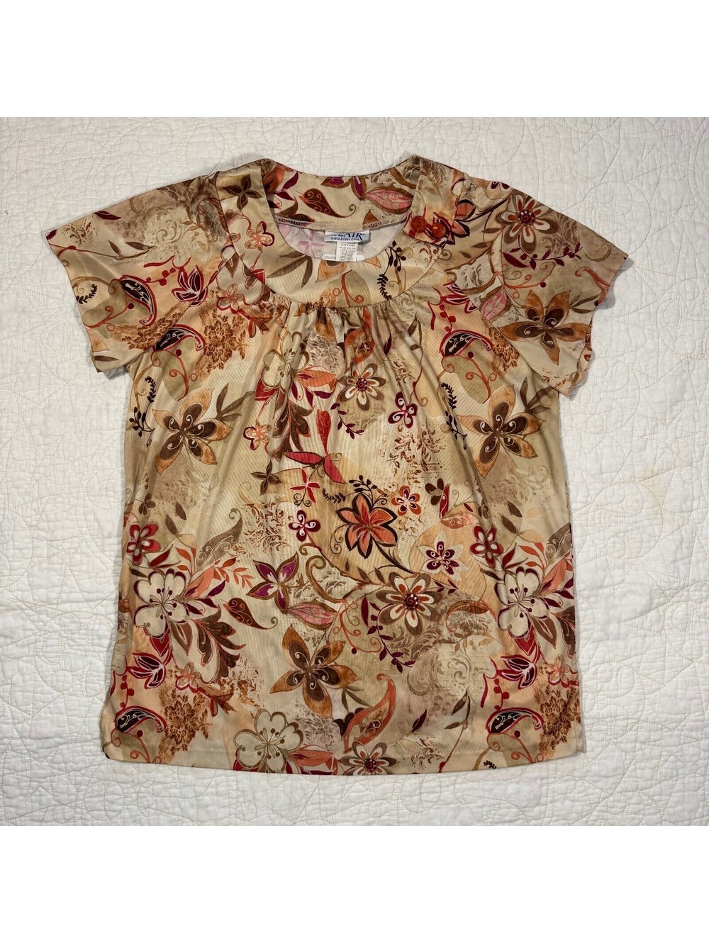 Blair Cream Whimsy Paisley Print Blouse with Button Detail Size medium